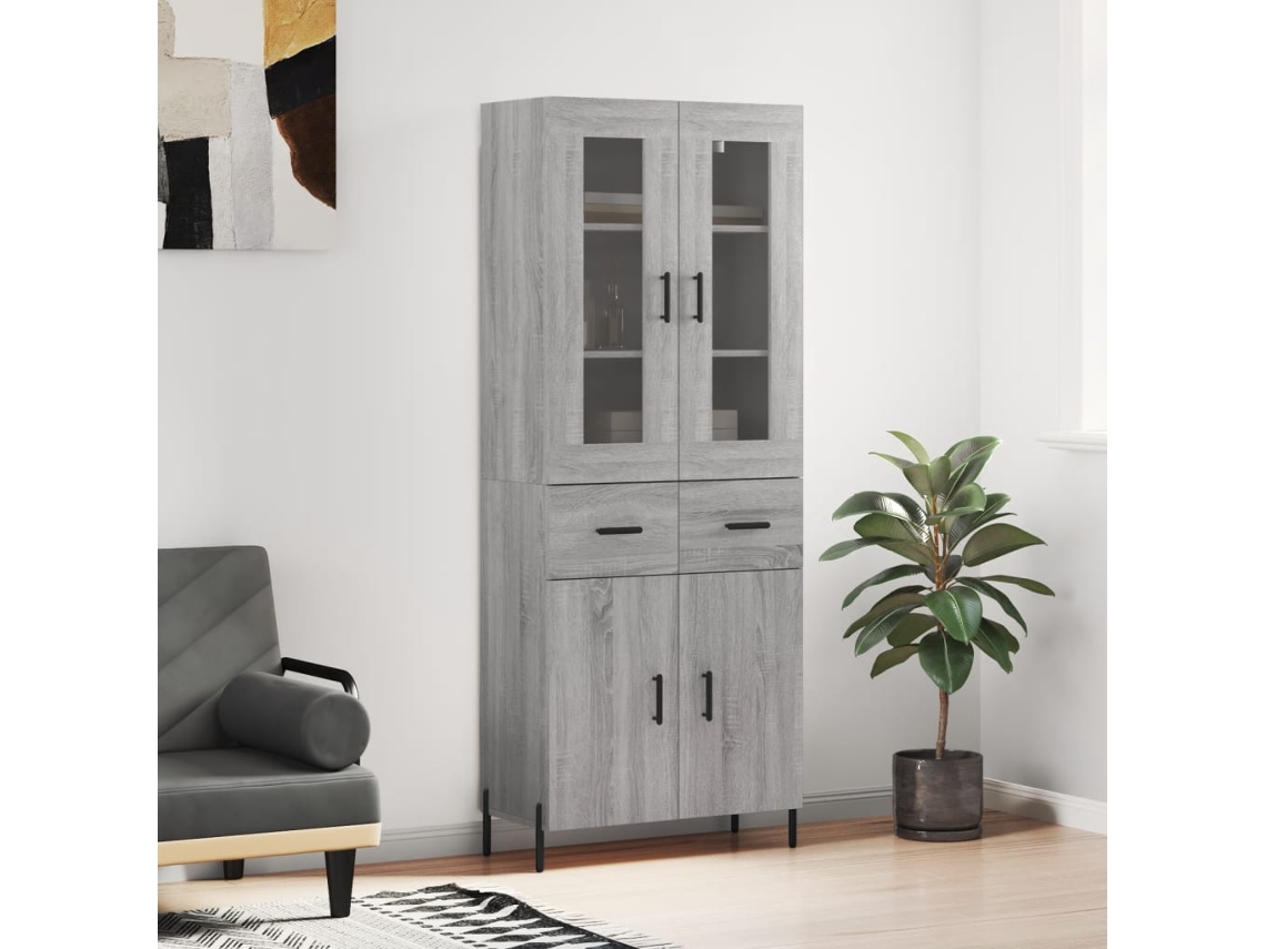 Vidaxl Armário Alto 69,5x34x180 Cm Derivados De Madeira Sonoma Cinza