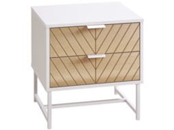 Mesa De Cabeceira Com 2 Gavetas E Pés De Aço 45x39x48cm Carvalho E Branco