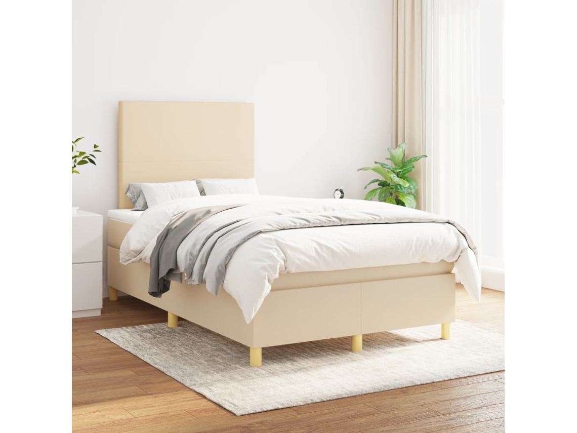 Vidaxl Cama Com Molas/colchão 120x200 Cm Tecido Cor Creme