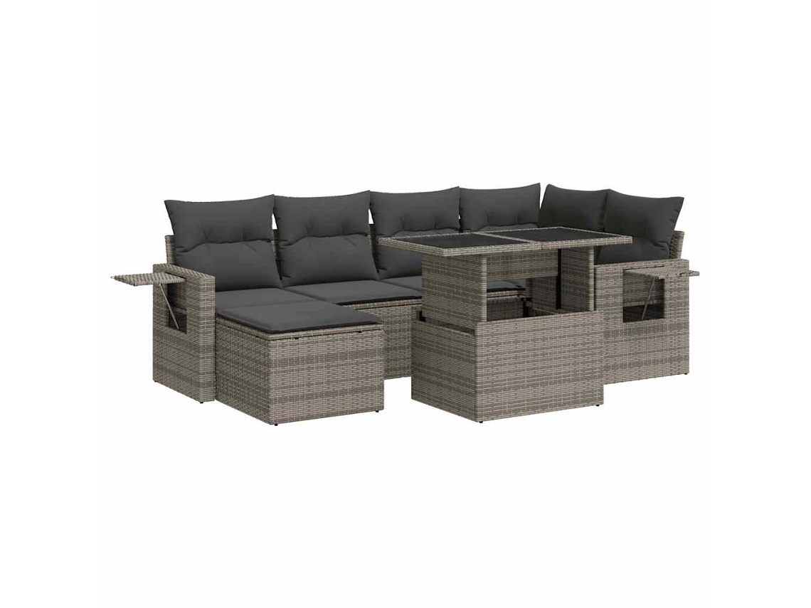 Conjunto de 7 Sofás para Jardim com Almofadões Vime Pe Cinzento MAISON EXCLUSIVE (7 pcs)
