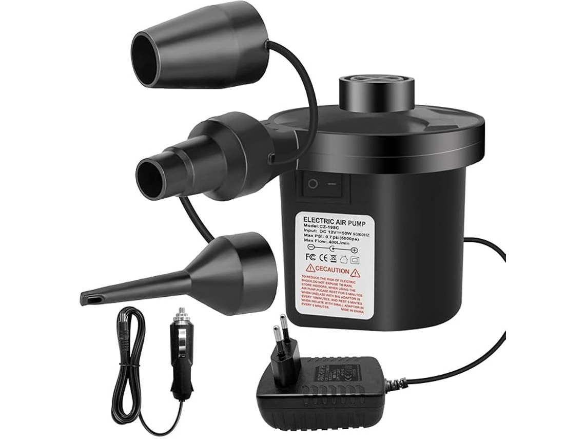 Bomba De Aire Eléctrica 2 En 1 Para Inflar Y Desinflar, Con 3 Boquillas, Color Negro