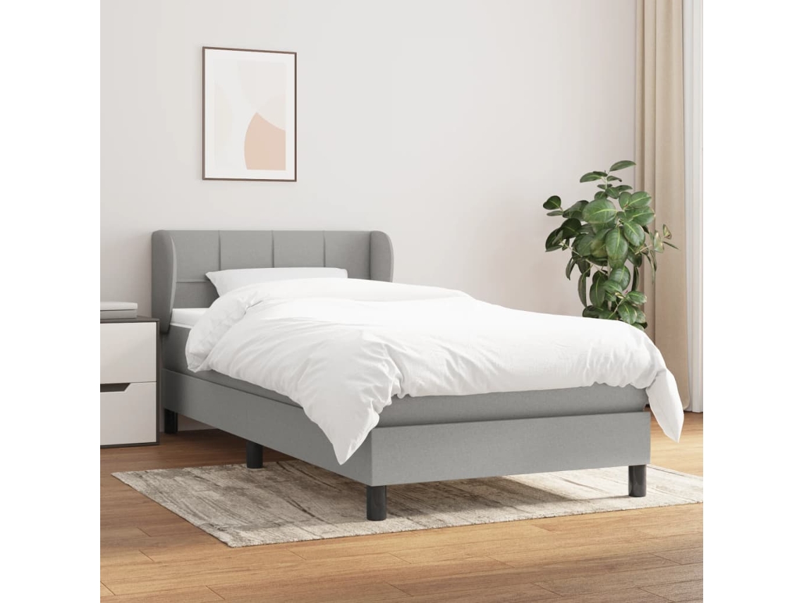 Cama Com Molas/colchão 90x200 Cm Tecido Cinza-claro