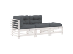 Conjunto de 3 Lounge Jardim com Almofadões Madeira Maciça Branco MAISON EXCLUSIVE (3pcs)