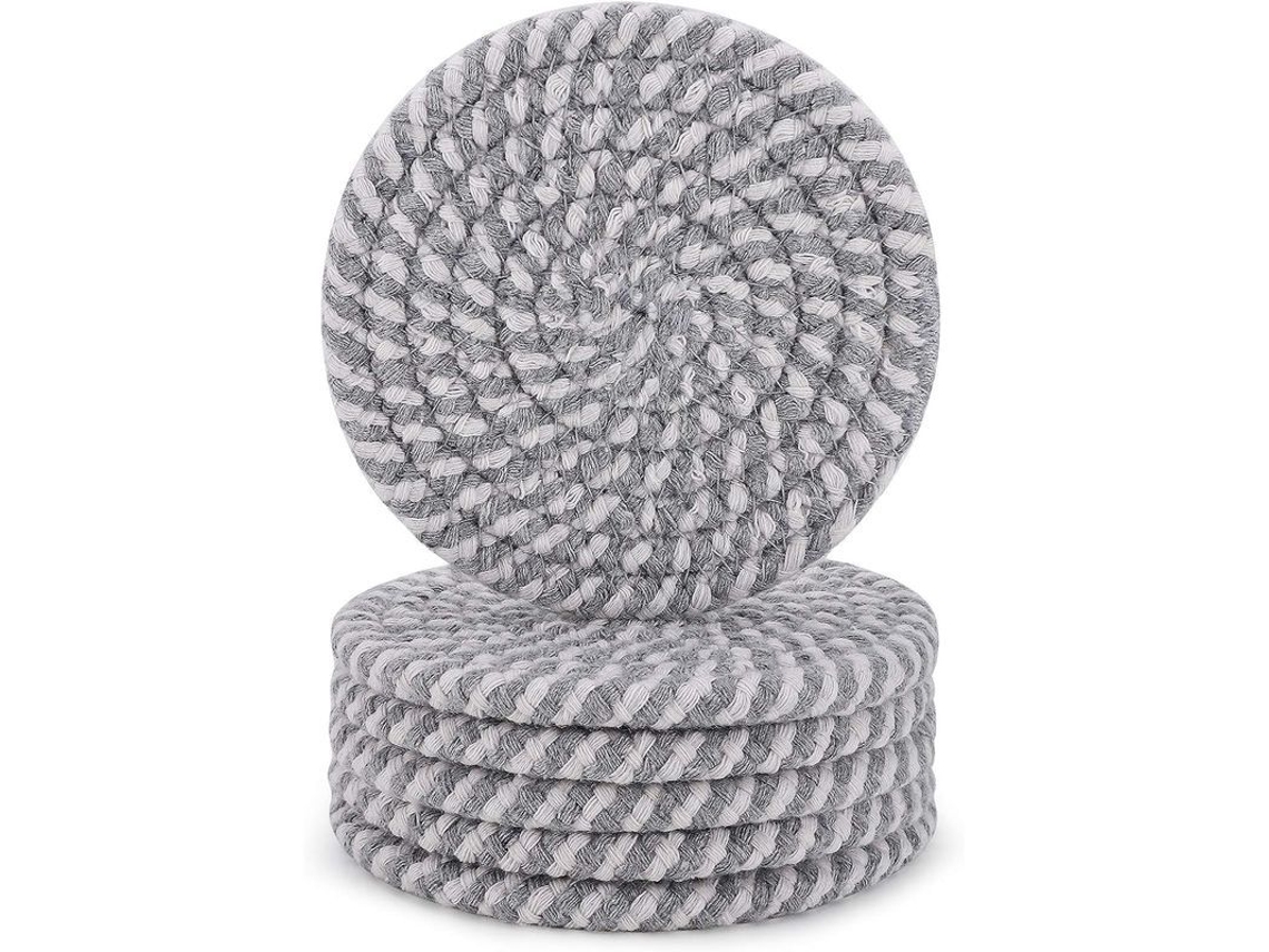 2026-6 Peças De Posavasos Tecidos À Mão De Algodão Absorvente, Resistente Ao Calor, 10,9 Cm, Presente Ideal Para Casa