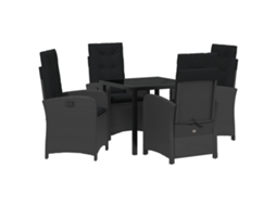 Conjunto 5 De Jantar De Jardim De Vidaxl Com Almofadas Preto Rattan Poliéster