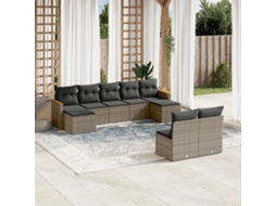 Vidaxl 9 Pcs Conjunto Sofás P/ Jardim Com Almofadões Vime Pe Cinzento