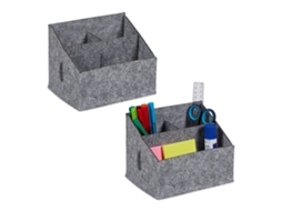 Organizador De Secretária Relaxdays, Feltro, 2 Unidades, 3 Compartimentos, 14 X 18 X 14,5 Cm, Cinza