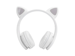 Fones de ouvido Bluetooth 5.0 com microfone, orelhas de gato, luzes LED e redução de ruído, branco | S/MARCA