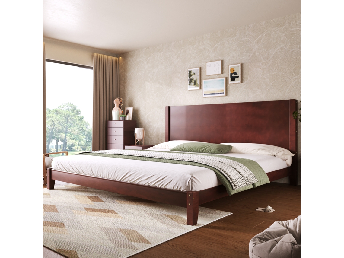 Cama Plataforma 180x200 Cabeceira Ripas Marrom