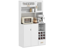 Armário Dispensa Móvel com Porta Garrafas, Prateleiras e Gaveta 100x38x172 Cm Branco BTFORUS
