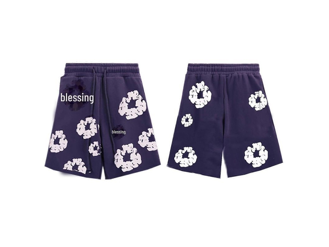 Shorts Casuais Unissex Com Estampa Kapok Em Algodão 100% - Conforto E Estilo Para Dias Quentes Azul