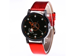 Relógio de quartzo com pulseira de couro PU, mostrador redondo simples, vermelho casual para casais.