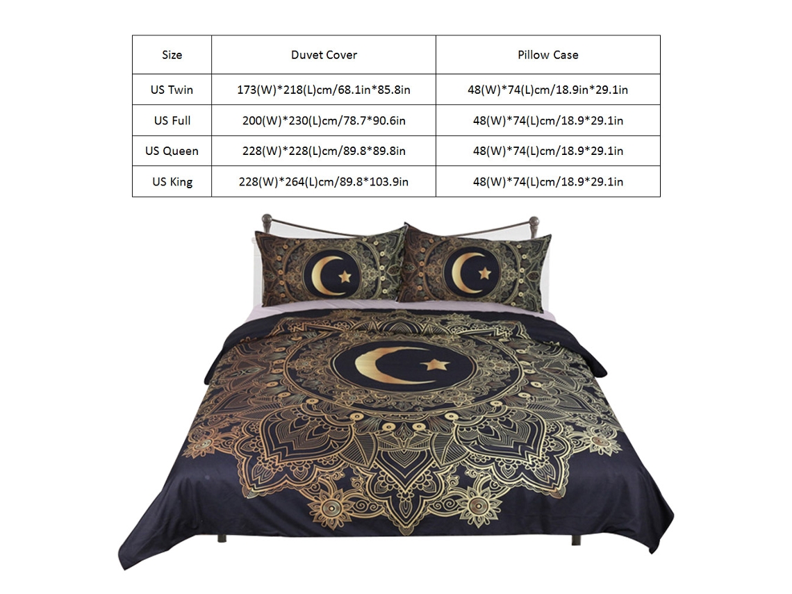Conjunto De Lençóis Estrelas E Lua Em Preto E Azul-marinho, Capa De Edredom Com Padrão De Flor Mandala Dourada Eoocoo
