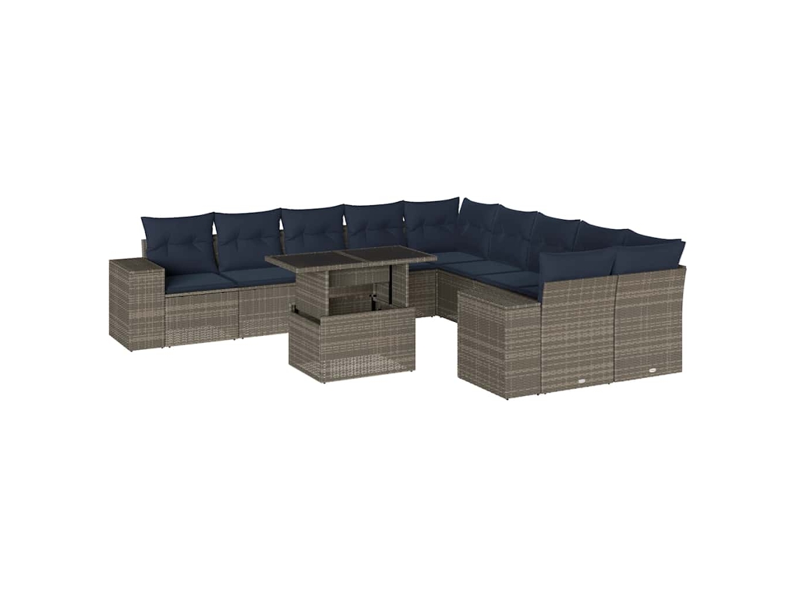 Conjunto de Sofá de Jardim, 11 Peças, Almofadas, Rattan Cinza MAISON EXCLUSIVE