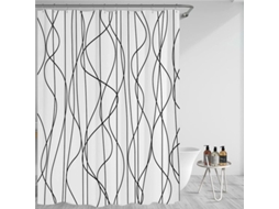 2026-cortina De Ducha De Tela Rayas Negras Y Blancas Onduladas Com 12 Ganchos (180x180cm)