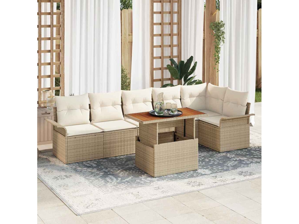 Vidaxl Conjunto De Sofá De Jardim 7 Unid. Bege Rattan Sintético