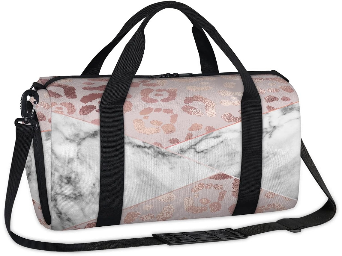 Bolsa Esportiva Casual com Estampa de Leopardo Marmorizada 45 X 21,5 X 23 Cm Tecido de Poliéste