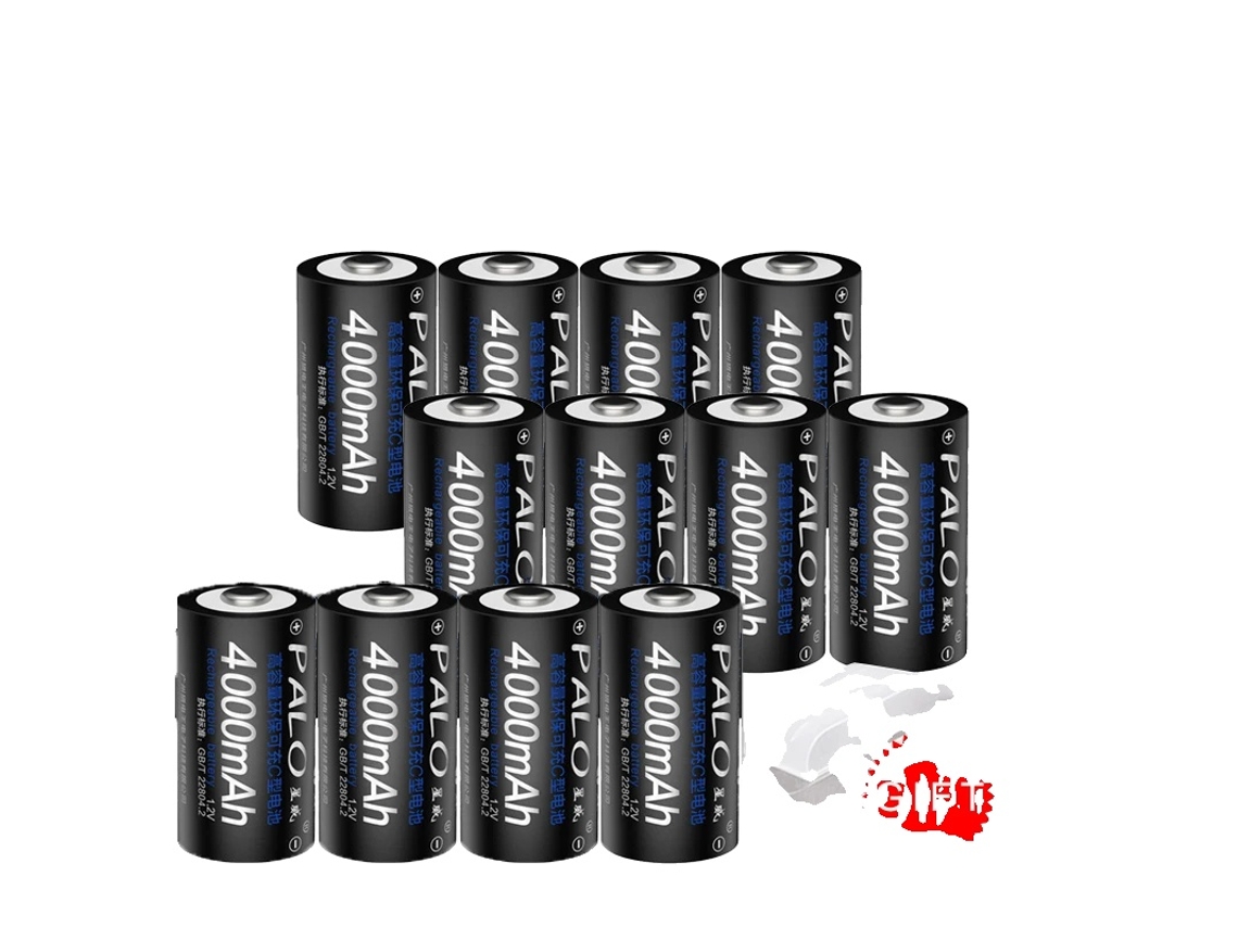 Bateria Recarregável Palo Tamanho C, Capacidade De 4000mah, Ni Mh Ecológica,12 Preto C Oem
