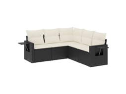 Conjunto de 5 Sofás de Jardim com Almofadões Vime Pe Preto MAISON EXCLUSIVE (5 pcs)