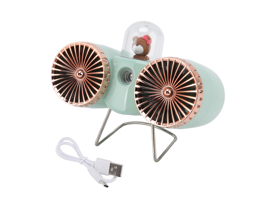 Ventilador Mesa Usb Luz Noturna 3 Velocidades Verde