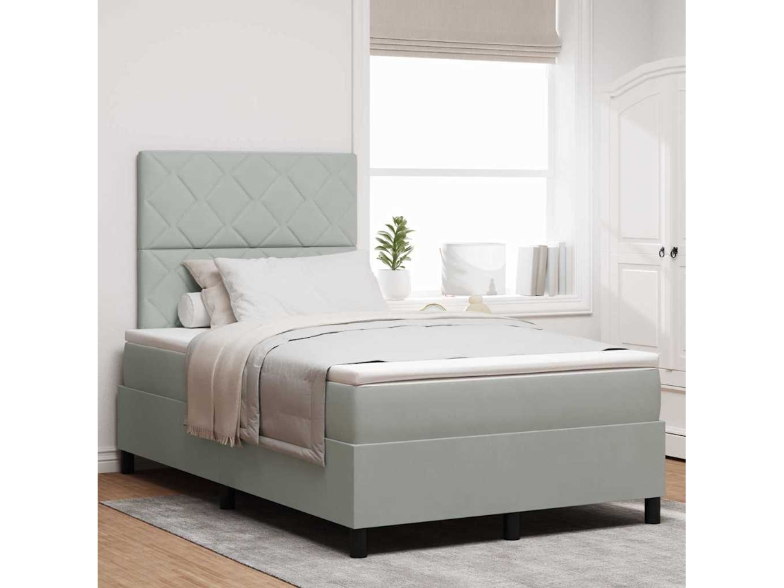 Vidaxl Cama Box Spring Led Cinzento-claro 120 X 200 Cm Veludo