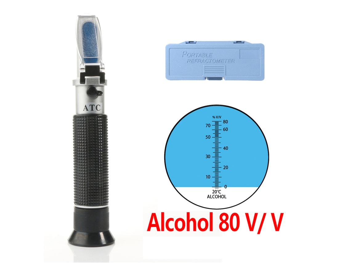 Refratômetro de Álcool ATC YURU, Portátil, 0-80%, Medir Volume Percentual de Bebidas Alcoólicas