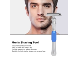 Aparelho de barbear manual em aço inoxidável com cabo longo, modelo tradicional para homens.