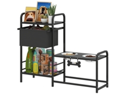 Comedouro Cães Gaveta Tecido 2 Tigelas Inox 2x800ml Preto
