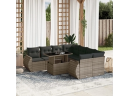 Vidaxl 9 Pcs Conjunto Sofás P/ Jardim Com Almofadões Vime Pe Cinzento