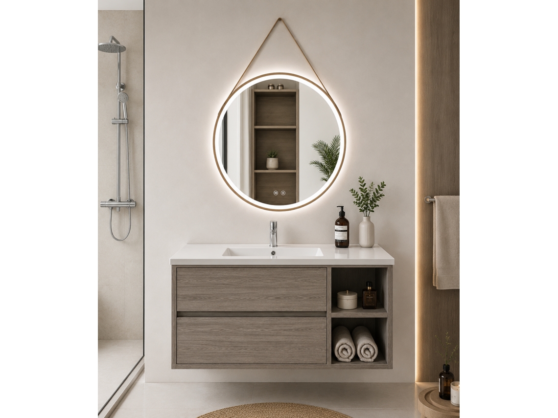 Móvel De Casa De Banho Com Lavatório Origenbath Zeus Sem Espelho 90x45 Cm Direita Carvalho Smoky