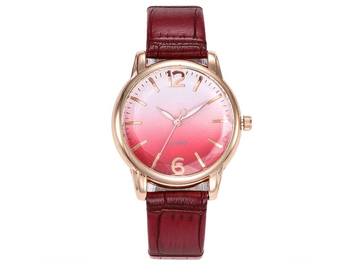 Relógio de Pulso Feminino de Moda Simples Pulseira Pu com Movimento de Quartzo (vermelho)