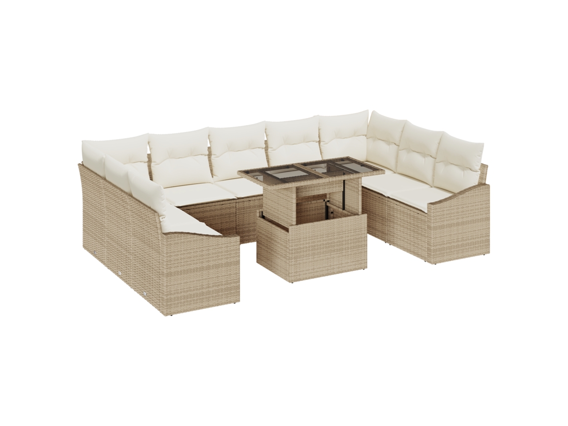 Conjunto 10 Sofás De Jardim Vidaxl Bege Vime Pe (100 X 55 X 73 Cm)
