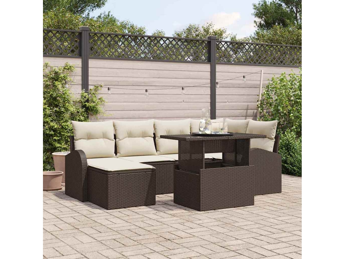 Vidaxl Conjunto De Sofá De Jardim 7 Unid. Marrom E Creme Vime Pe