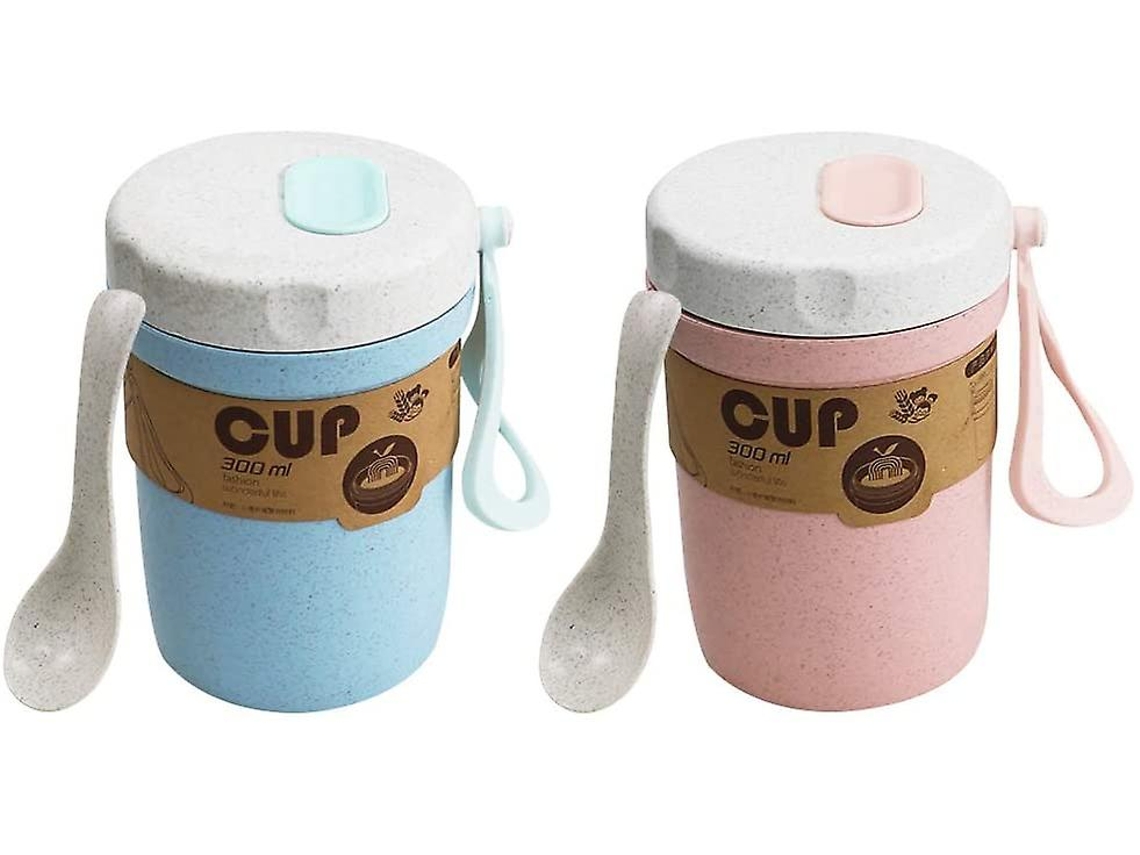 Taças De Sopa De Palha De Trigo 300ml, Tapa Portátil Microwaveável, 2 Cores