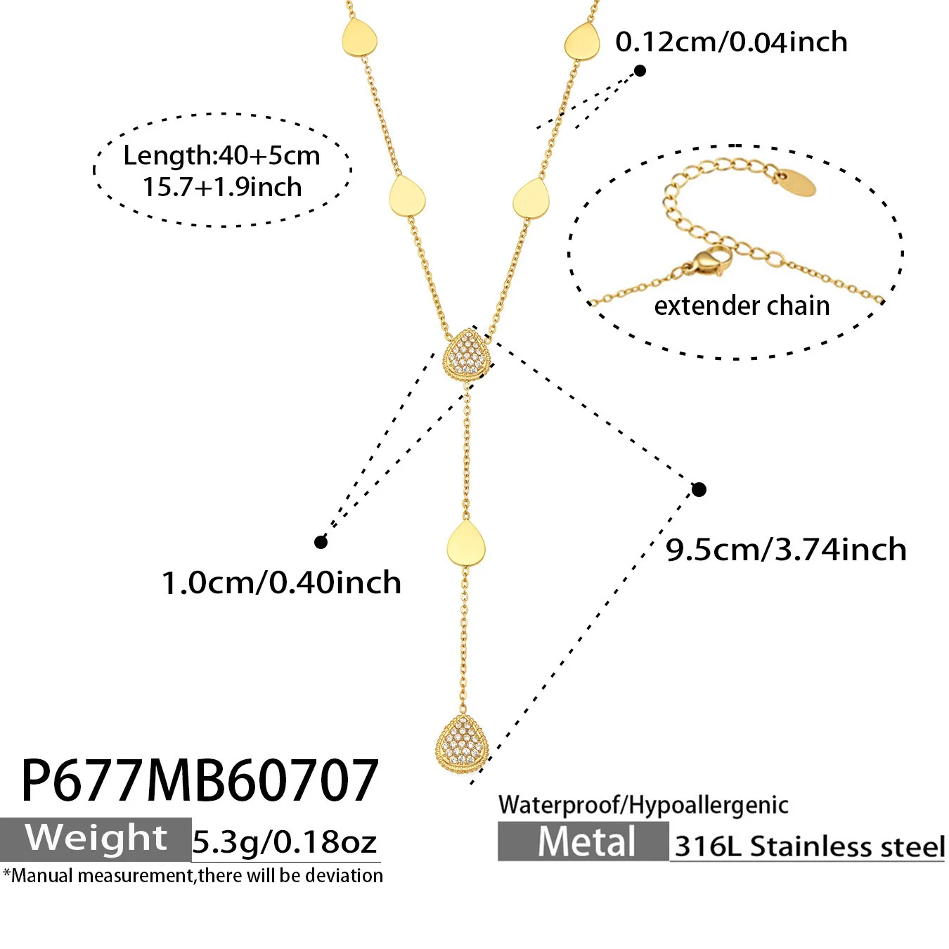 Colar Com Pingente Em Forma De Lágrima Em Zircônia, Banhado A Ouro Para Um Visual Luxuoso E Elegante.