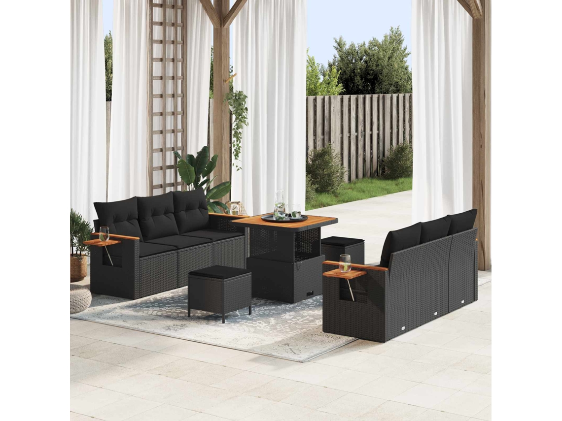 Vidaxl Conjunto De Sofá De Jardim 11 Unid. 8-número De Lugares Preto