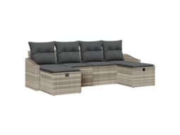 Conjunto 6 Sofá De Jardim Vidaxl Cinzento-claro Vime Pe (233 X 117 X 85 Cm)