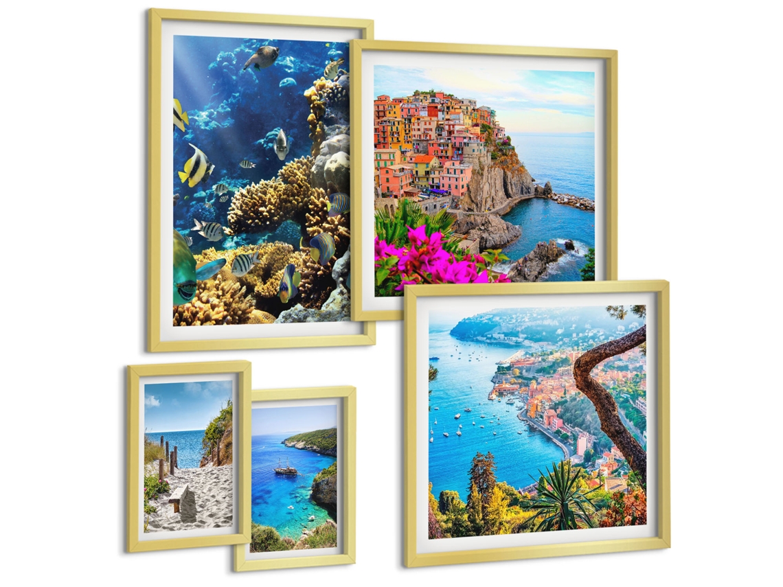 Conjunto De Pinturas Paisagens Litorâneas Peixes Praias Espelharte (5 Peças)