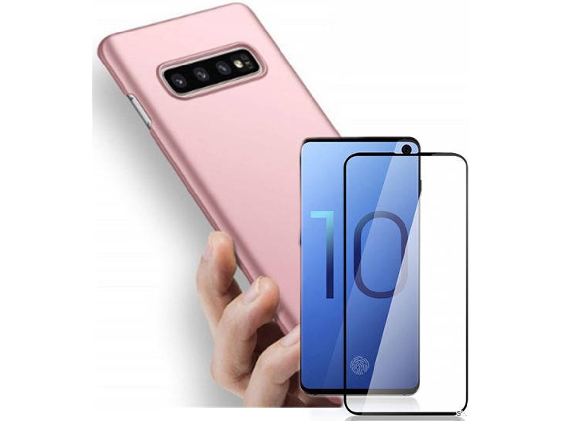 Kit Capa e Película Vidro 5D Full Cover Samsung Galaxy S10+ SlimShield Rosa