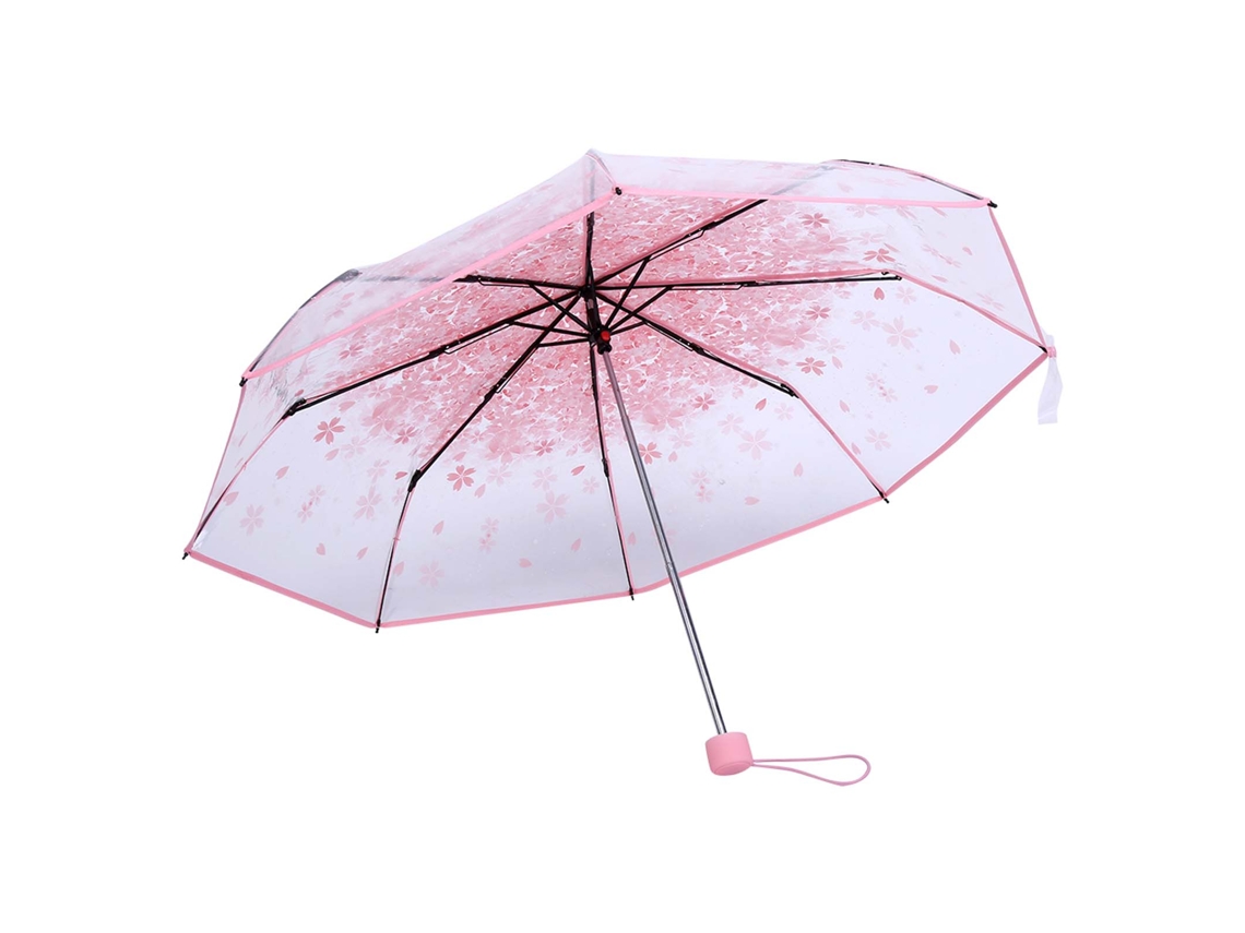 GUARDA CHUVA Transparente Plegável com Flor de Cerejeira Rosa | S/MARCA