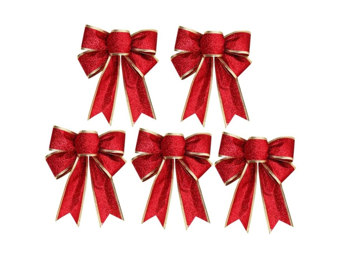 5 X Laços de Natal com Enfeites de Nó de Pano Brilhante para Decoração de Presentes de Árvore de Natal Vermelho Vermelho