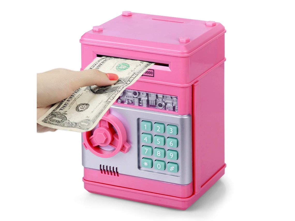 Cofrinho Porco Eletrônico Atm com Senha, Presente Infantil para Crianças a Partir de 3 Anos, Rosa