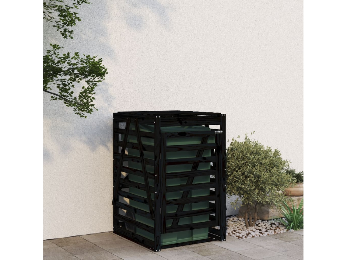Vidaxl Abrigo Para Caixote Do Lixo 84x90x128,5 Cm Pinho Maciço Preto