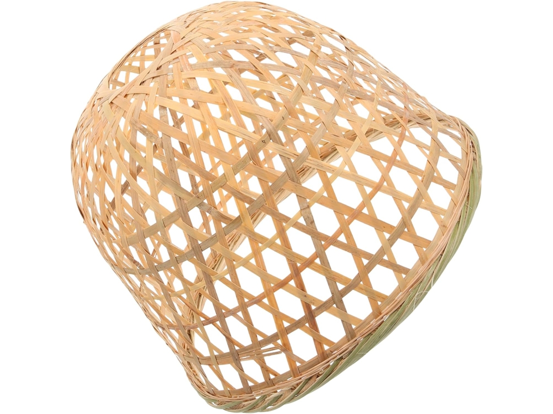 Abajur De Bambu Natural Trançado, 25x20 Cm, Estilo Rústico, Resistente A Quebras.
