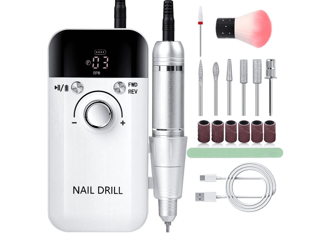 Berbequim Elétrico Portátil De 45.000 Rpm Para Unhas De Cristal E Verniz Gel Branco Siurn
