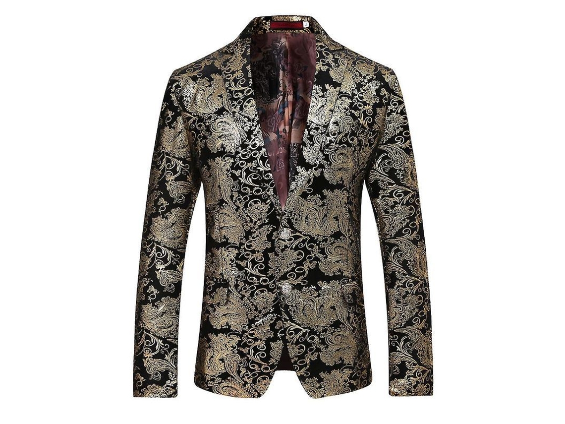 Jaqueta Slim Fit Para Homens, Tecido 100% Poliéster, Lapela A Nota, Botões Duplos, Versátil Para Todas As Estações E Ocasiões Ouro