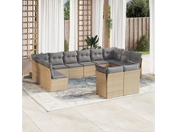 Conjunto de 12 Sofás para Jardim com Almofadões Vime Pe Bege Dkd Home Decor