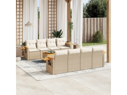 Vidaxl 9 Pcs Conjunto De Sofás P/ Jardim Com Almofadões Vime Pe Bege