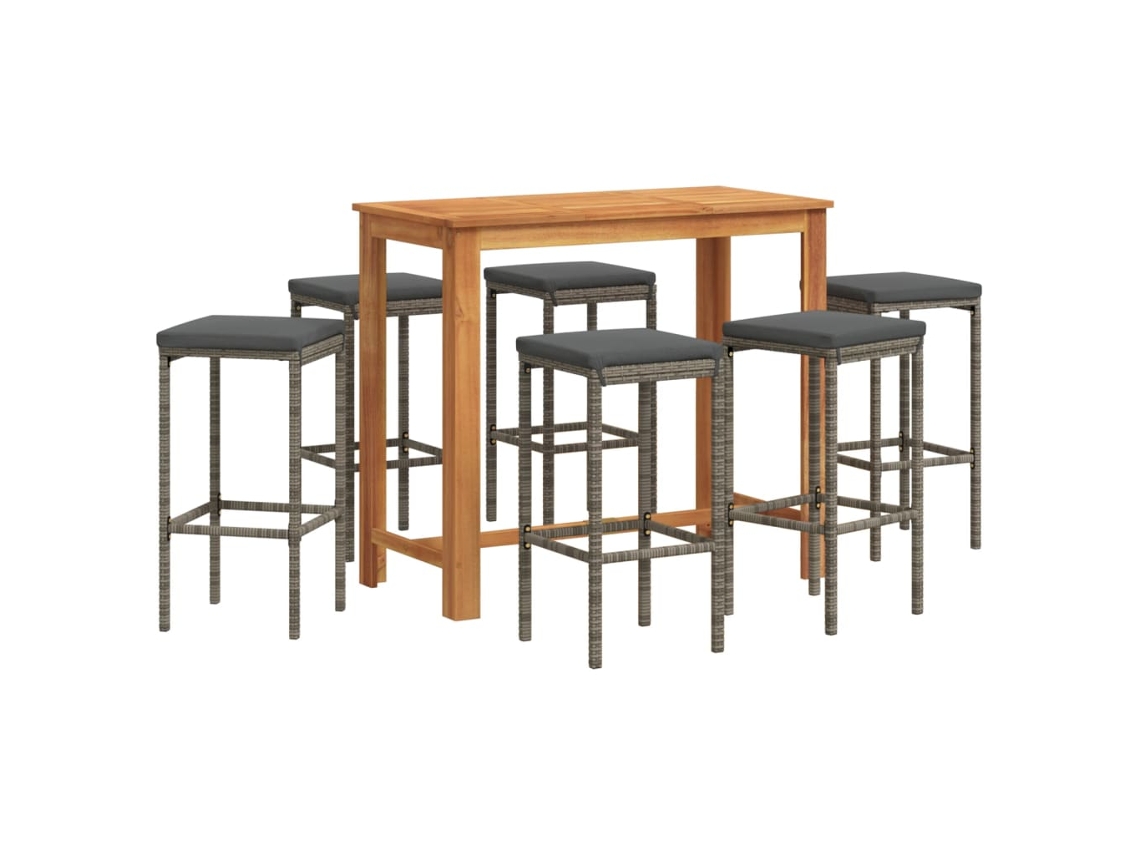 Conjunto de Bar para Jardim 7 Pcs Acácia Maciça/vime Pe Cinzento MAISON EXCLUSIVE