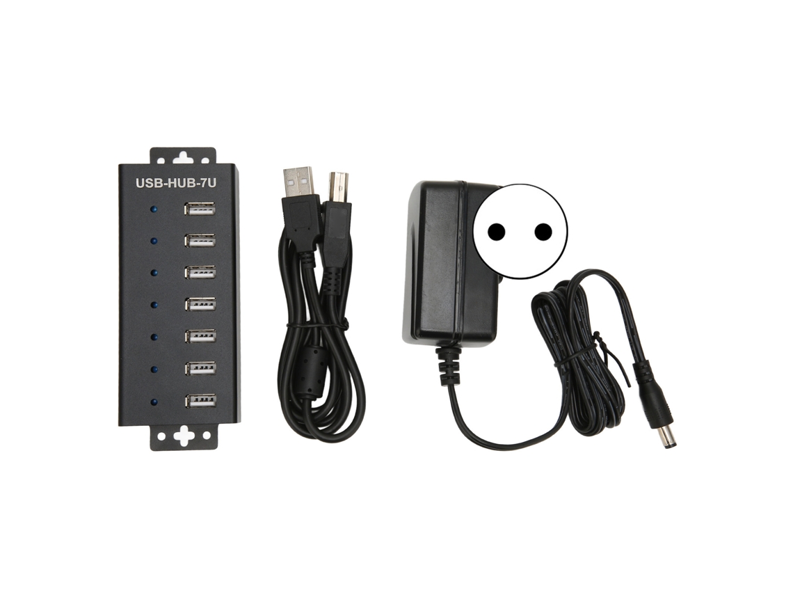 Concentrador USB 2.0 industrial de 7 portas com múltiplas proteções, plugue europeu, 100-240 V, compatível com Windows e Linux S/MARCA